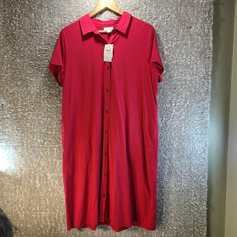 J Jill Polo Shirt Dress Sz L Pima Cotton Modal Cinnabar Pockets Super Soft NWT